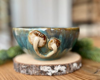 Ceramic bowl with mushrooms, hadmade pottery bowl, small snack bowl, Kikii Art