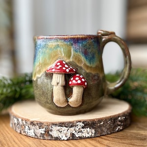 Ceramic mushroom cup, 3D cups, Amanita muscaria small mug, autumn harvest, fly agaric cup handmade, coffee lover gift image 1