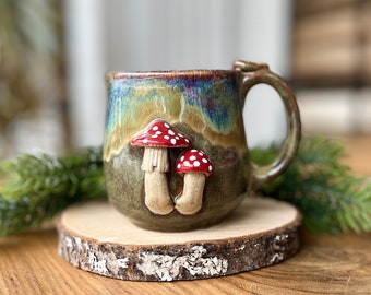 Ceramic mushroom cup, 3D cups, Amanita muscaria small mug, autumn harvest, fly agaric cup handmade, coffee lover gift