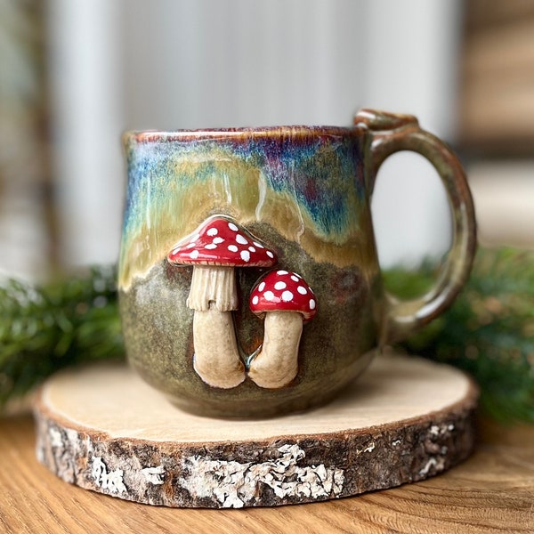 Ceramic mushroom cup, 3D cups, Amanita muscaria small mug, autumn harvest, fly agaric cup handmade, coffee lover gift