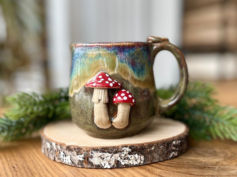 Ceramic mushroom cup, 3D cups, Amanita muscaria small mug, autumn harvest, fly agaric cup handmade, coffee lover gift image 1