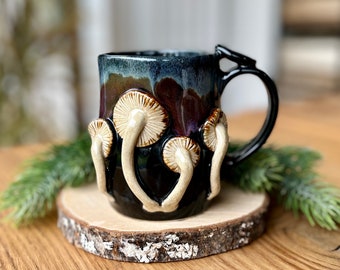 Mushroom forest mug, pottery cups, autumn harvest, cute handmade magic mushroom cup stoneware, ceramic 3D mugs, tea coffee cup