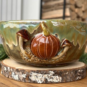 Bowl with pumpkins and mushrooms, funny bowl, cute mushrooms bowl, handmade ceramic pottery bowl, Kikii Art image 4