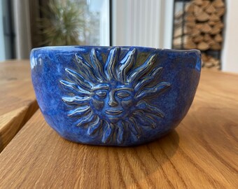 Ceramic bowl with Sun and Moon, hadmade pottery bowl, small snack bowl, Kikii Art