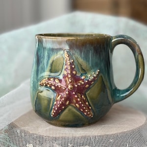 Keramik-Seestern-Tasse, 300 ml, handgefertigte Kaffeetasse, Wellenbecher, Ozean-Stil