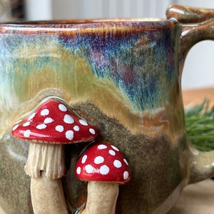 Ceramic mushroom cup, 3D cups, Amanita muscaria small mug, autumn harvest, fly agaric cup handmade, coffee lover gift image 3