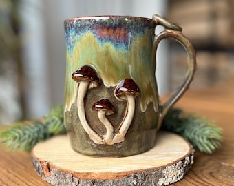 Large ceramic  mug, 16 oz / 500 ml, handmade stoneware, Magic mushrooms, big pottery mug, gift for him