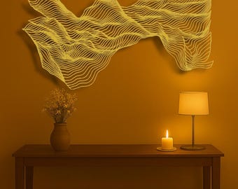 Gold Metal Abstract Wall Sculpture: Nordic Decor, Color Options, Entryway Sign, Mid Century Art