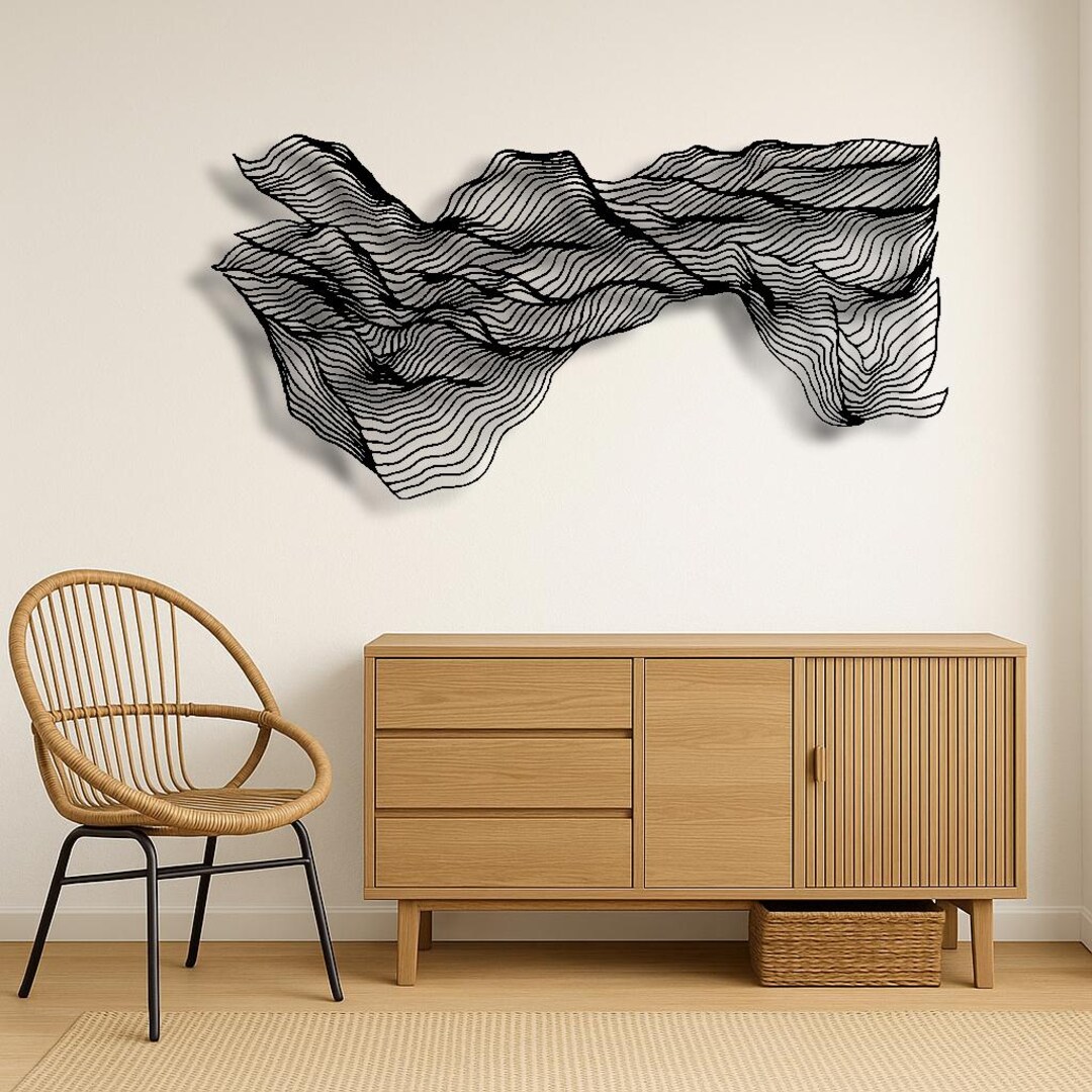 Image showcasing Abstract Line Metal Wall Art: Modern Nordic Sculpture, Mid Century ...