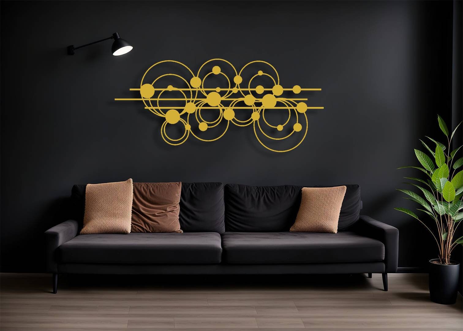 Decoracion de pared de metal , circulos blanco, negro y dorado, 120*56cm  mallorca