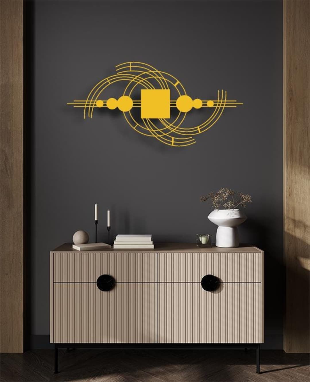 Gold Abstract Line Metal Wall Art: Geometric Home Decor - Etsy