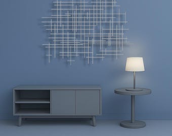 Grande opera d'arte astratta da parete in metallo: scultura argentata, decorazione moderna per la casa, disponibile in diversi colori.