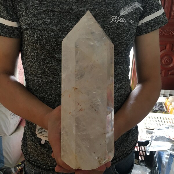 4.95LB Natural clear quartz crystal obelisk wand point healing 9.0'' AB172