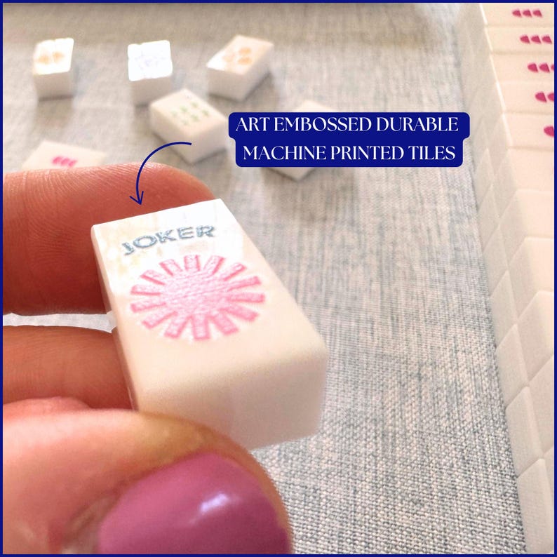 Embossed Art Mahjong Travel Set – Modern Bright Mini Tiles, Acrylic Box image 4