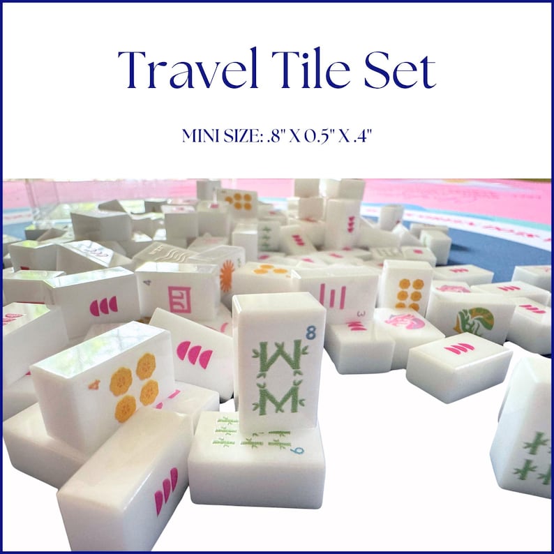 Embossed Art Mahjong Travel Set – Modern Bright Mini Tiles, Acrylic Box image 1