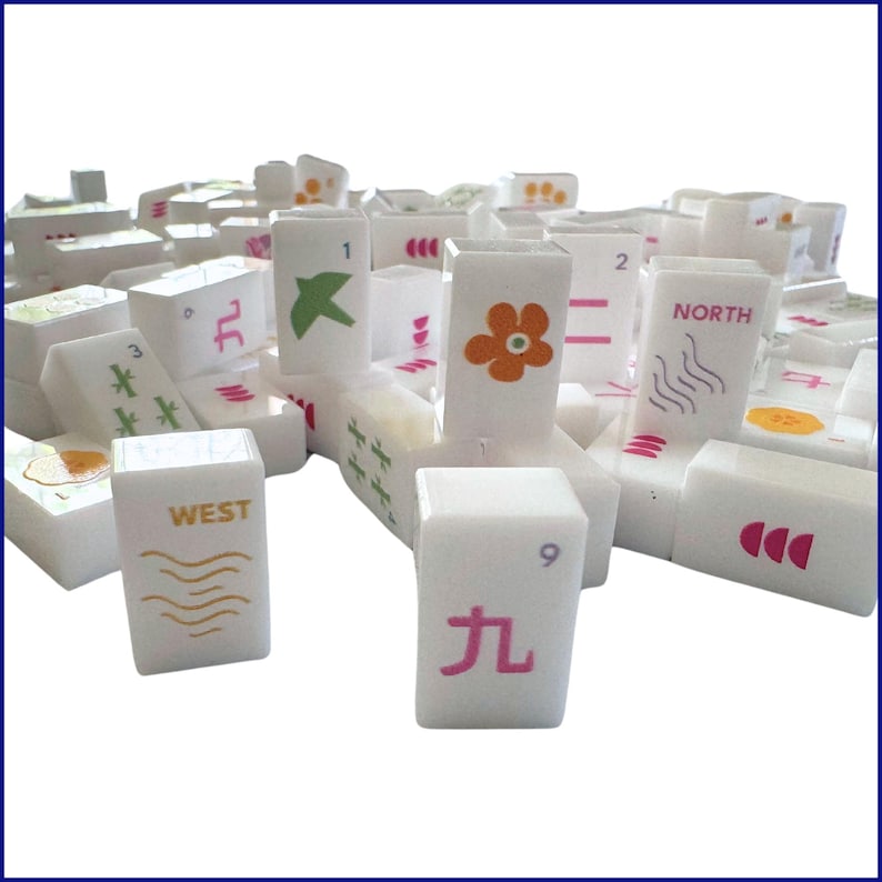 Embossed Art Mahjong Travel Set – Modern Bright Mini Tiles, Acrylic Box image 5