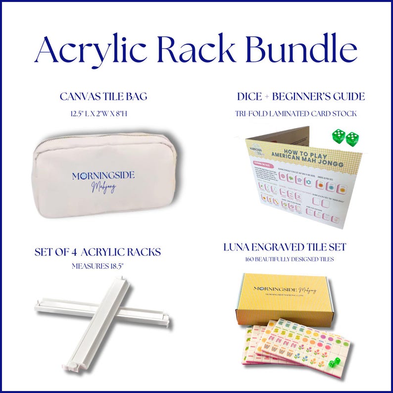 Luna Tiles – Duży zestaw grawerowanych płytek mahjong z pamiątkami – Nowoczesna i jasna kolekcja (W MAGAZYNIE) Acrylic Rack Bundle