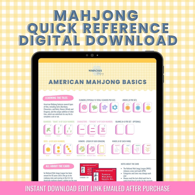 Quick Visual Reference Guide to American Mahjong for Beginners: How to Play, Tiles, Strategies, Hosting Tips + Cocktails! (Digital PDF) image 1