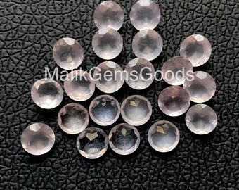 Piedra preciosa de cuarzo rosa facetado: corte redondo, 6-15 mm. Materiales para la fabricación de joyas.