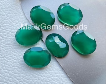 Piedra preciosa ovalada de ónix verde facetado: Materiales para la fabricación de joyas (de 8 x 6 mm a 20 x 15 mm)