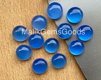 Natürlicher Blauer Chalcedon Cabochon: Runder Edelstein zur Schmuckherstellung (6-20 mm, 10 Stück)