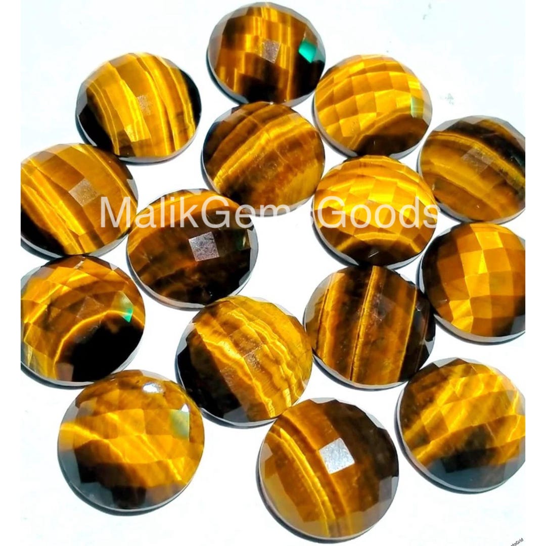 Stone Checker Pattern Tiger Eye Gemstone: Round Checker Cut Stone for Jewelry Making - Etsy