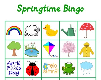 SPRINGTIME BINGO GAME - Includes 16 cards using 36 pictures, and instructions for several ways to play.