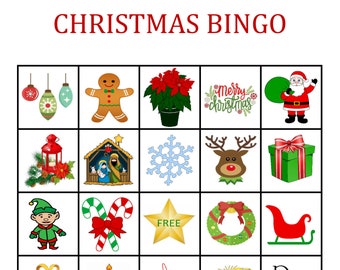 CHRISTMAS BINGO GAME - Includes 16 large cards using 36 pictures, and instructions on how to play many different ways.