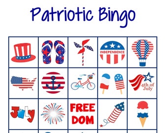 PATRIOTIC BINGO GAME - Includes 16 different cards using 36 different pictures, and instructions for many fun ways to play.