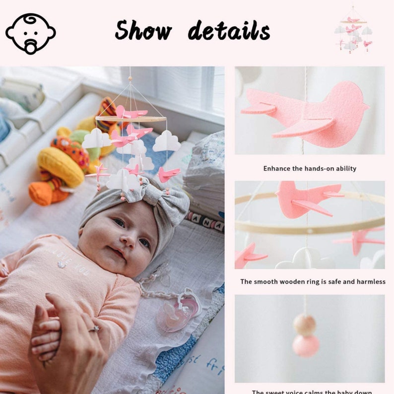 Baby Crib Felt Mobile Birds & Clouds Nursery Mobile Etsy UK