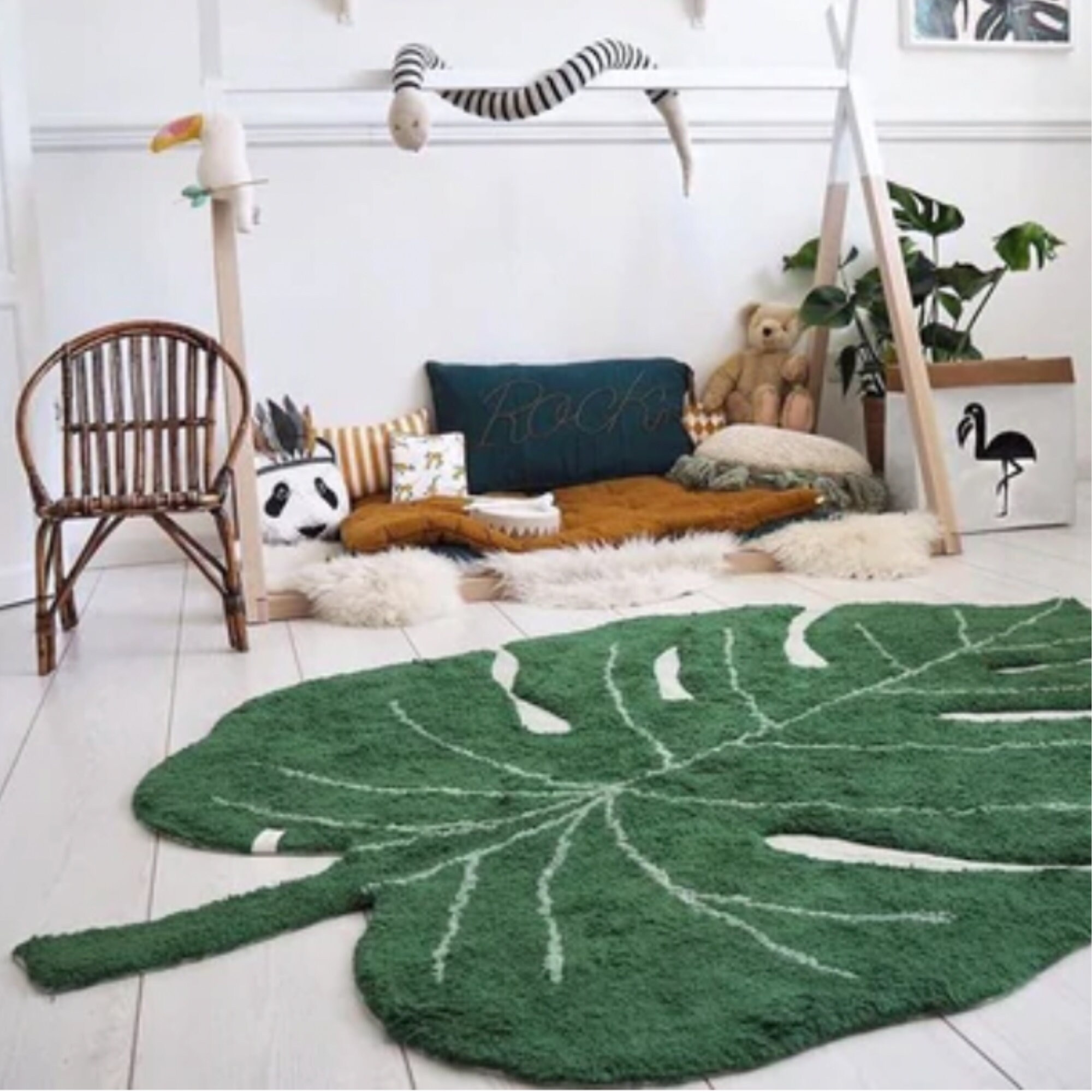 Safari Nursery Rug Monstera Leaf Rug Giant Jungle Leaf Green Etsy UK