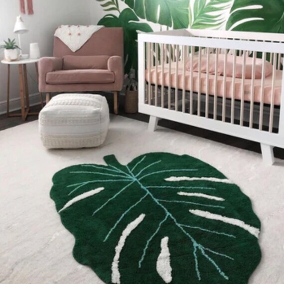Safari Nursery Rug Monstera Leaf Rug Giant Jungle Leaf Green Etsy UK