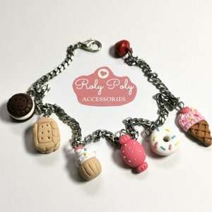 Dessert - Ice Cream, Cookie, Doughnut, Candy, Cupcake Inspired Polymer Clay Bracelet | Customizable bracelet length | Dessert Charms Cute