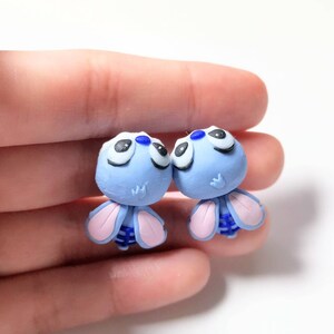 Stitch Earrings | Stitch Bite Ear Earrings | Characters Inspired Earrings Polymer Clay Handmade | Kawaii Cute Animal Earrings