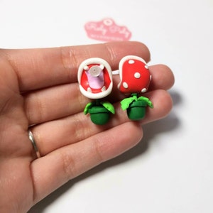 Piranha Plant Bite Ear Earrings Handmade Polymer Halloween Earrings Characters Video Game Earrings Flower Earrings venus fly trap plants