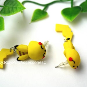Lighting Electic Yellow Mouse Bite Ear Earrings | Characters Inspired Earrings Polymer Clay Handmade | Kawaii Cute Animal Earrings