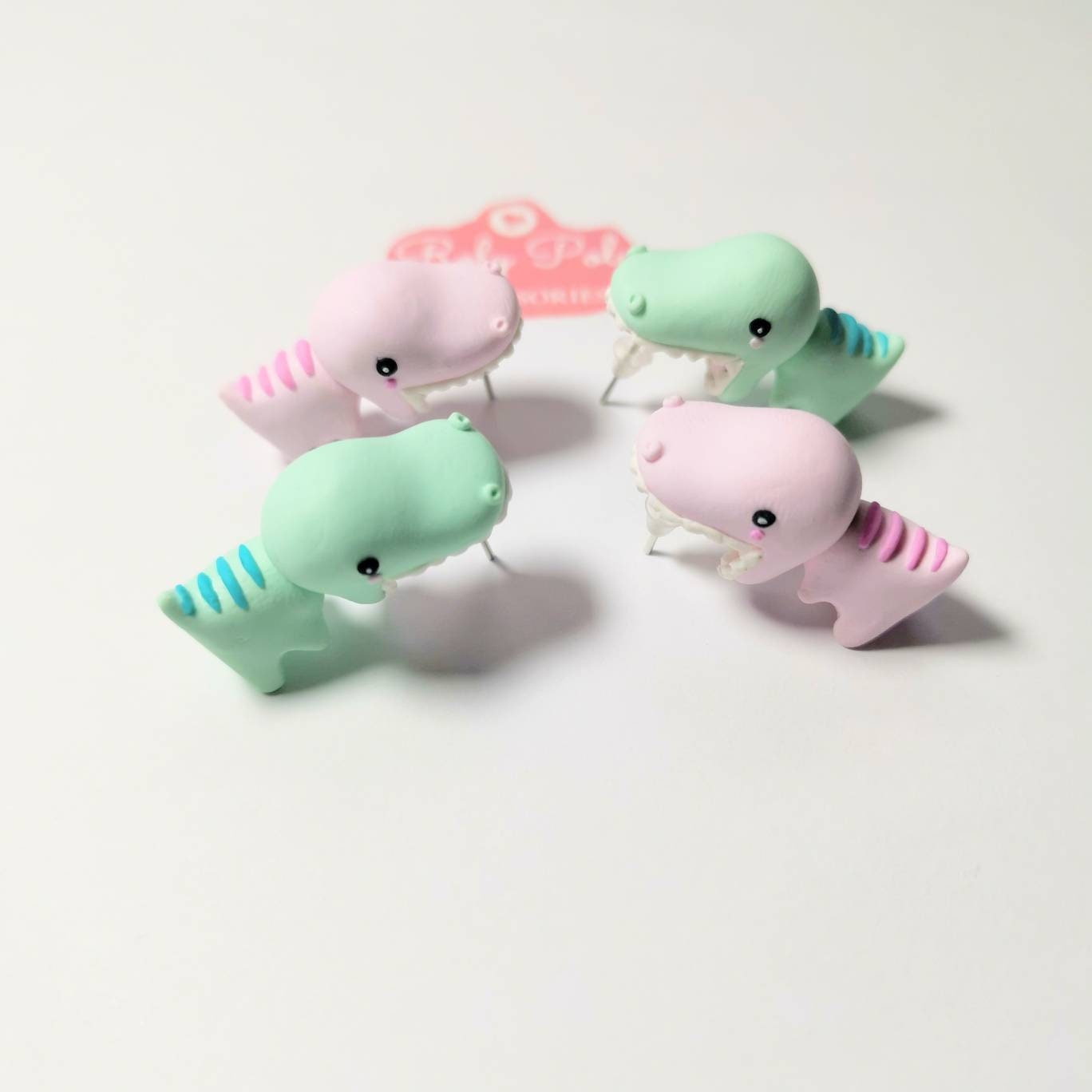 Dinosaur Bite Ear Earrings Polymer Clay Handmade | Pastel Green Paste…