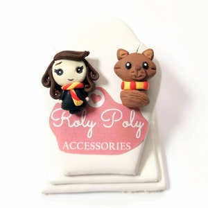 Wizard Inspired Earrings Handmade Polymer Clay | Wizard girl Wizard boy | Cat earrings | Owl earrings Magic School earrings | Book Earrings