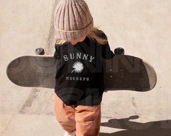 Mockup kinder T-shirt, Bella Canvas 3001t zwart, kinder T-shirt mockup, T-shirt model model, Bella Canvas zwart kinder mockup, kindermodel
