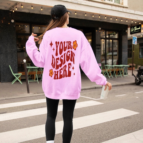 PINK SWEATSHIRT BACK Mockup, Gildan 18000 Back Mockup | Gildan Pink Sweatshirt Mockup | Light Pink Sweatshirt Mockup, Gildan 18000 Pink