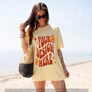 Comfort Colors 1717 Banana, CC1717 Yellow Oversized Shirt, REAL Model T-shirt Mockup