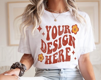 Bella Canvas 3001 Mockup, MODEL TSHIRT Mockup, 3001 White T-shirt Mockup, Boho T-shirt Mockup, Model Mockup, Bella Canvas Model Mockup