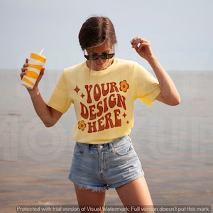 Oversized Yellow Tshirt Mockup, Bella Canvas 3001 LIGHT YELLOW Mockup, Yellow Tshirt Mockup, Summer T-shirt Mockup, BEACH Tshirt Mockup