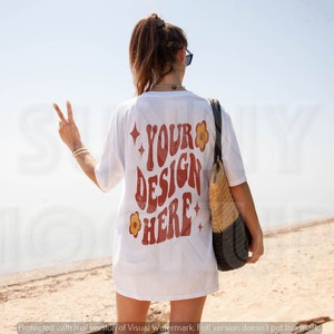 OVERSIZED White T-shirt BACK Mockup, Comfort Colors 1717 Real Model Photo, Beach Shirt Outdoor Mock-Up
