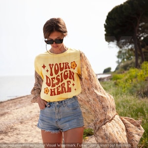Oversized Yellow Tshirt Mockup, Bella Canvas 3001 LIGHT YELLOW Mockup, Yellow Tshirt Mockup, Summer T-shirt Mockup, BEACH Tshirt Mockup