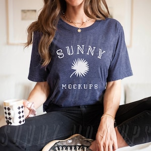 Bella Canvas 3001 HEATHER NAVY MOCKUP, Model Navy T-shirt Mockup, Heather Navy T-shirt Mockup, 3001 Heather T-shirt Mockup, Trendy Mockup