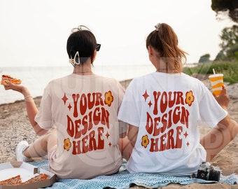 OVERSIZED White and Natural T-shirt BACK Mockup, GILDAN 5000 White and Sand Mockup, Oversized Sand Tshirt Back Mockup, Trendy T-shirt Mockup