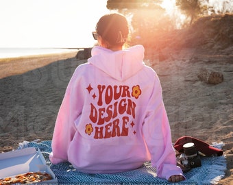 PINK Hoodie Back Outdoor Mockup | GILDAN 18500 Real Model Mockup