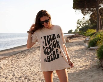 Bella Canvas 3001 SAND DUNE Mockup / Bella Canvas Beach Mockup / Tshirt Model Mockup, 3001 Beige Mockup, Bella Canvas Shirt Summer Mockup