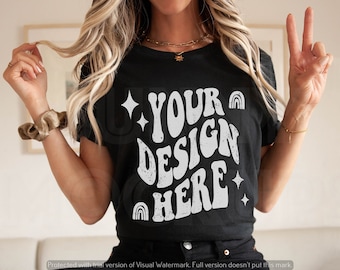 Black T-shirt Mockup, Bella Canvas 3001 Black Mockup, Model T-shirt Mockup, Boho T-shirt Mockup, Black shirt Mockup, 3001 Black Model Mock